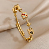 Heart Love Stars Charm Stainless Steel Bangle Bracelet 18k Plated Jewelry
