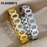 Rhinestone Oval Steel Bangles Bracelets for Women