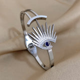 Vintage Inlay Rhinestones Eyes Stainless Steel Bracelet Bangle For Women