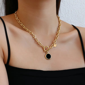 Round Pendant Necklace Silver Chain Jewelry for Women Girls
