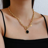 Round Pendant Necklace Silver Chain Jewelry for Women Girls