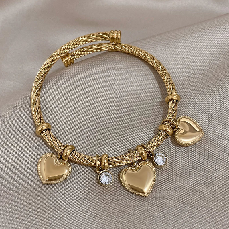 Heart Stainless Steel Charm Bangles Bracelets for Women Plated Waterproof Gift