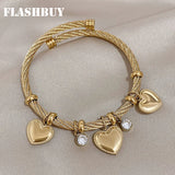 Heart Stainless Steel Charm Bangles Bracelets for Women Plated Waterproof Gift
