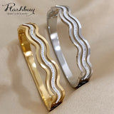 Rhinestone Wave Stainless Steel Bracelet Bangle for Women