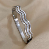 Rhinestone Wave Stainless Steel Bracelet Bangle for Women