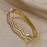 Rhinestone Wave Stainless Steel Bracelet Bangle for Women