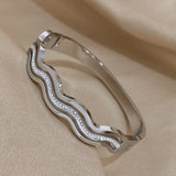 Rhinestone Wave Stainless Steel Bracelet Bangle for Women