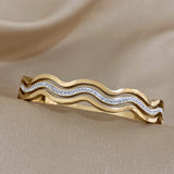 Rhinestone Wave Stainless Steel Bracelet Bangle for Women