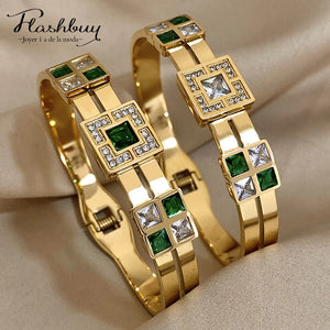 Green Crystal Stainless Steel Bracelet for Women