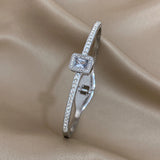 Green Square Zircon Stainless Steel Bangle Bracelet for Women