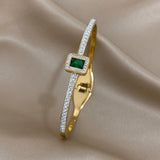 Green Square Zircon Stainless Steel Bangle Bracelet for Women