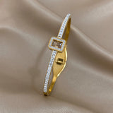Green Square Zircon Stainless Steel Bangle Bracelet for Women