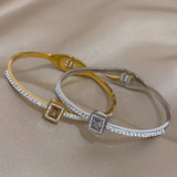 Green Square Zircon Stainless Steel Bangle Bracelet for Women