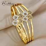 Rhinestone Tree of Life Steel Bangle Bracelet Waterproof Jewelry