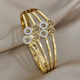 Rhinestone Tree of Life Steel Bangle Bracelet Waterproof Jewelry