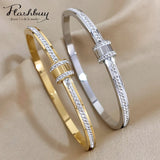 Rhinestone Stainless Steel Bangles for Women Waterproof Jewelry Gift