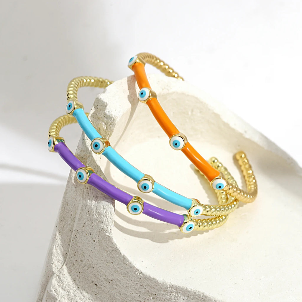 Colorful Evil Eye Bangle Bracelet Stainless Steel