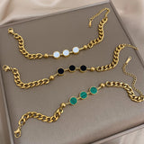 Malachite Charm Bracelet Stainless Steel Thick Chain