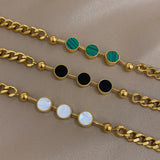 Malachite Charm Bracelet Stainless Steel Thick Chain