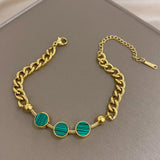 Malachite Charm Bracelet Stainless Steel Thick Chain