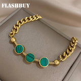 Malachite Charm Bracelet Stainless Steel Thick Chain