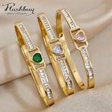 Hollow Zircon Heart Steel Bangles for Women