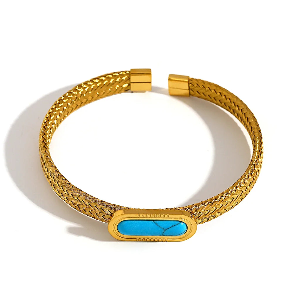 Vintage Evil Eye Green Stone Bangle Bracelet