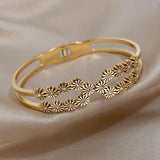 Vintage Daisy Charm Steel Bangles Bracelets for Women