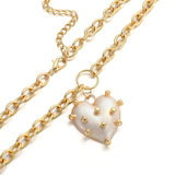 Vintage Metal Chain Pearl Heart Pendant Necklace Creative Jewelry