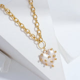 Vintage Metal Chain Pearl Heart Pendant Necklace Creative Jewelry