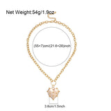 Vintage Metal Chain Pearl Heart Pendant Necklace Creative Jewelry