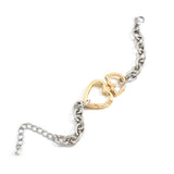 Vintage Silver Chain Golden Love Heart Bracelet for Women