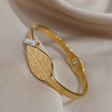 Vintage Titanium Steel Leaf Charm Bracelet for Women