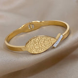 Vintage Titanium Steel Leaf Charm Bracelet for Women