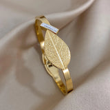 Vintage Titanium Steel Leaf Charm Bracelet for Women