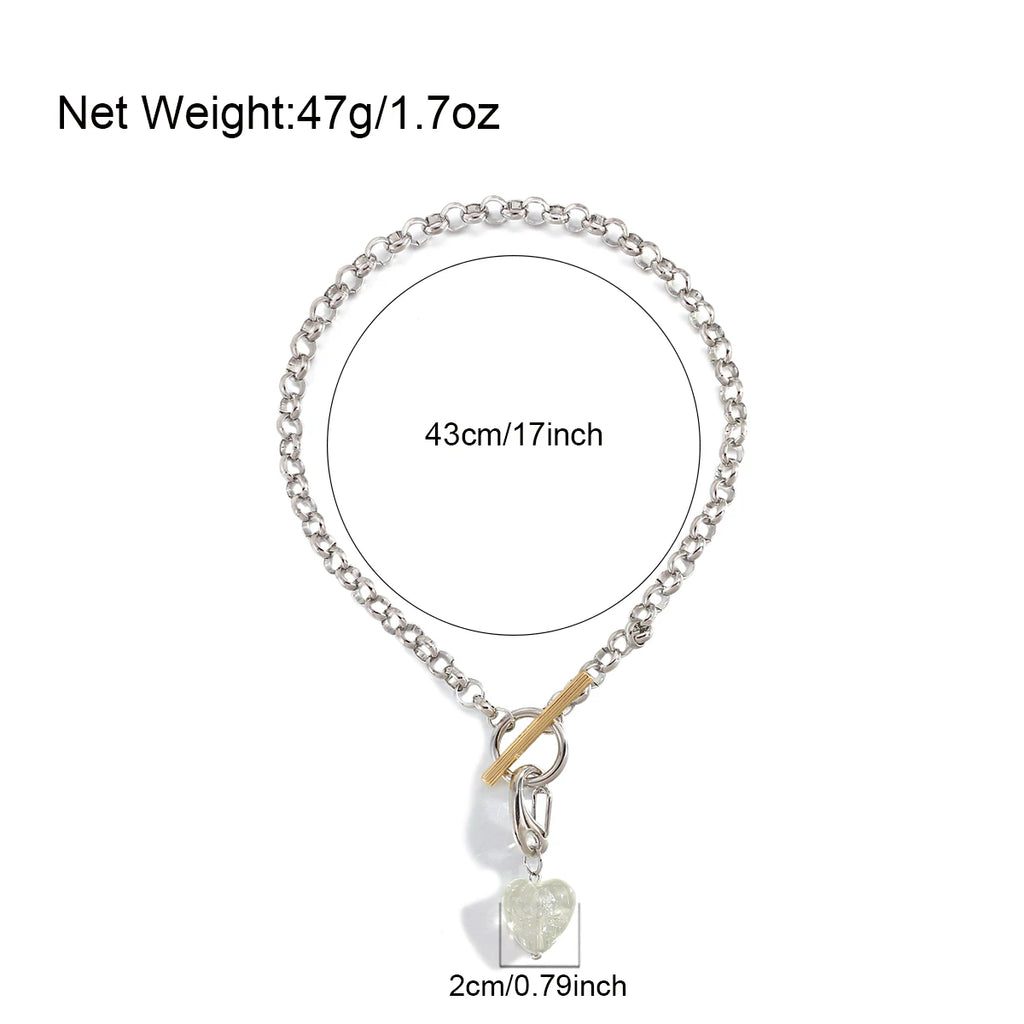 Vintage Glass Heart Pendant Necklace For Women Punk Metal Chokers