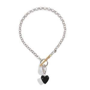 Vintage Glass Heart Pendant Necklace For Women Punk Metal Chokers