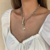 Vintage Glass Heart Pendant Necklace For Women Punk Metal Chokers