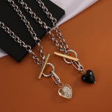 Vintage Glass Heart Pendant Necklace For Women Punk Metal Chokers