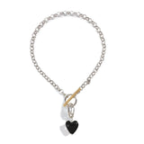 Vintage Glass Heart Pendant Necklace For Women Punk Metal Chokers