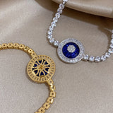 Zircon Stainless Steel Chain Bracelet Acrylic Round Pendant Bra