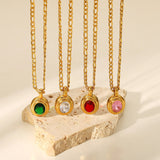 Stainless Steel Necklace Colorful CZ Stone Pendant Necklace