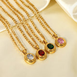 Stainless Steel Necklace Colorful CZ Stone Pendant Necklace