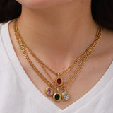 Stainless Steel Necklace Colorful CZ Stone Pendant Necklace
