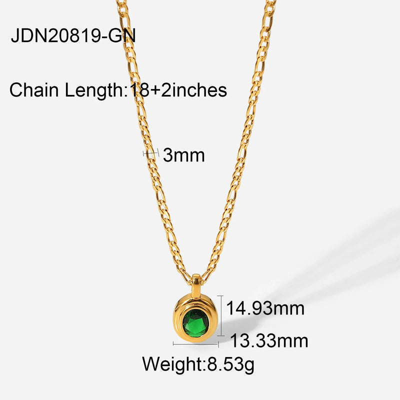 Stainless Steel Necklace Colorful CZ Stone Pendant Necklace