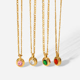 Stainless Steel Necklace Colorful CZ Stone Pendant Necklace