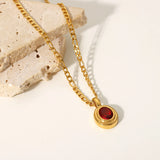 Stainless Steel Necklace Colorful CZ Stone Pendant Necklace