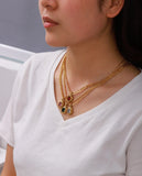Stainless Steel Necklace Colorful CZ Stone Pendant Necklace