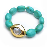 Turquoise Nugget Beas Charm Bracelet Jewelry