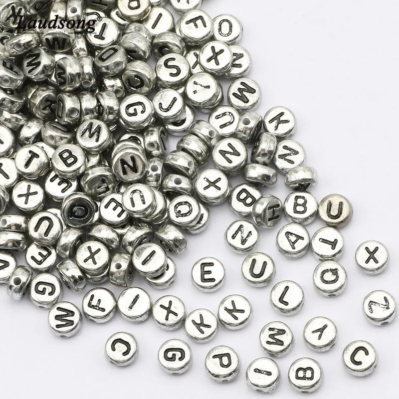 Silver Letter Beads 4X7MM Acrylic Random Alphabet Loose Beads